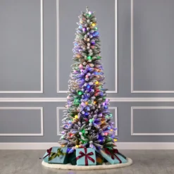 7' Slim Snow Kissed Pine Tree with 250 Multicolor LED Lights