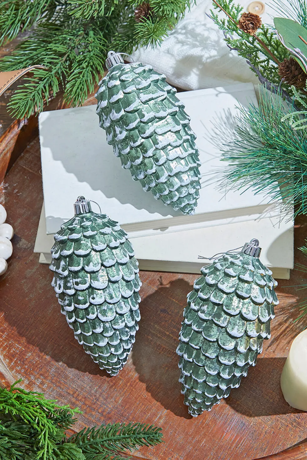6.5" Snowed Pinecone Ornament - Set of 3