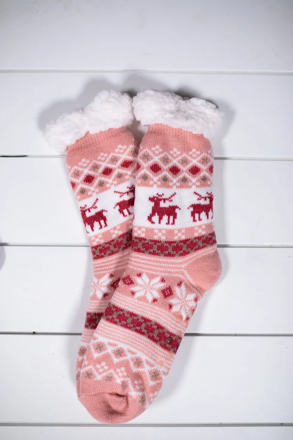 Snowflake Sparkle Deer Thermal Slipper Socks with Non-Slip Grippers