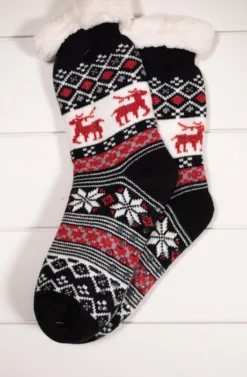 Snowflake Sparkle Deer Thermal Slipper Socks with Non-Slip Grippers