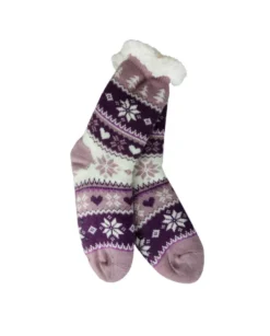 Snowflake, Tree & Heart Knit Thermal Slipper Socks with Non-Slip Grippers