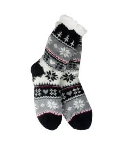 Snowflake, Tree & Heart Knit Thermal Slipper Socks with Non-Slip Grippers