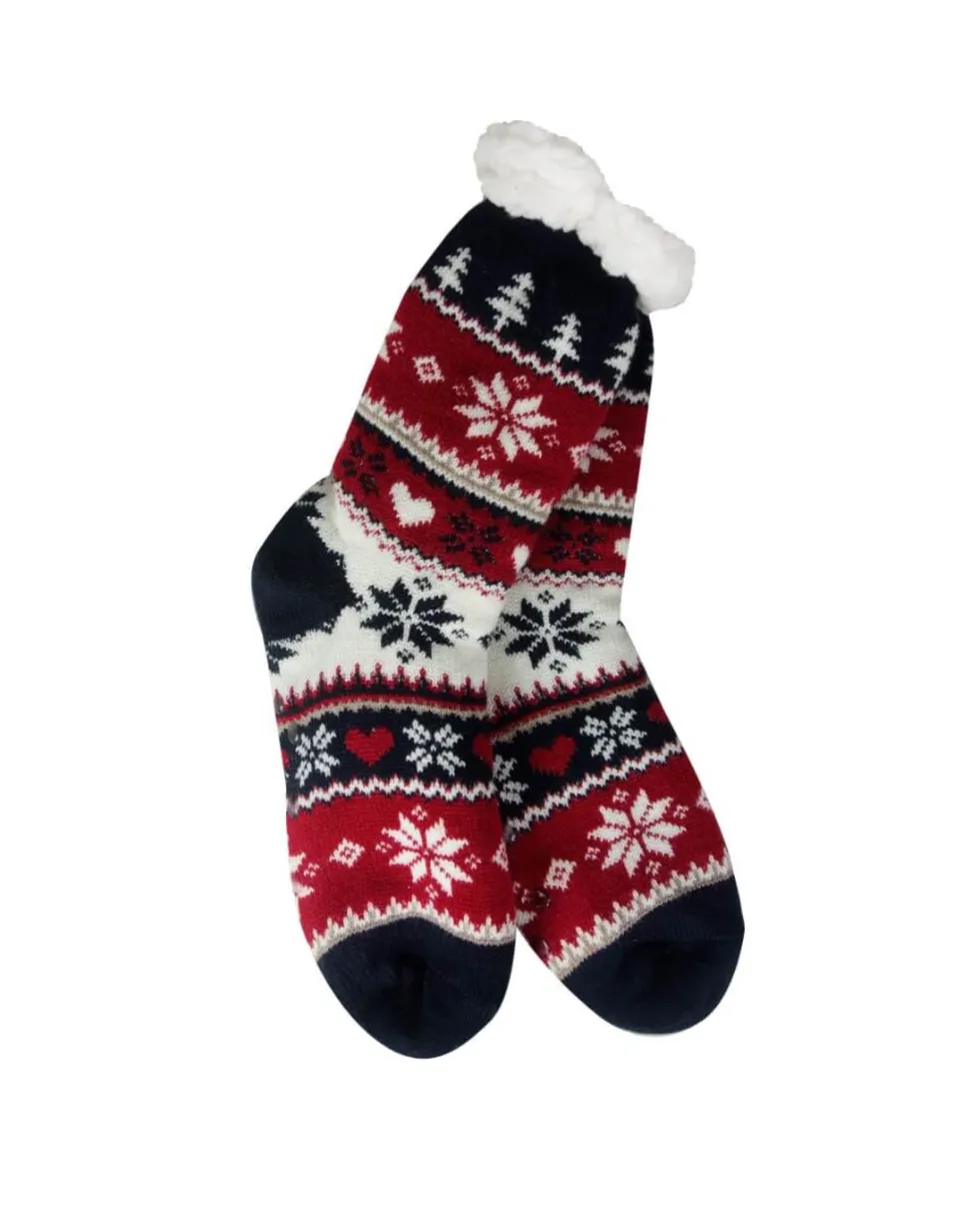 Snowflake, Tree & Heart Knit Thermal Slipper Socks with Non-Slip Grippers