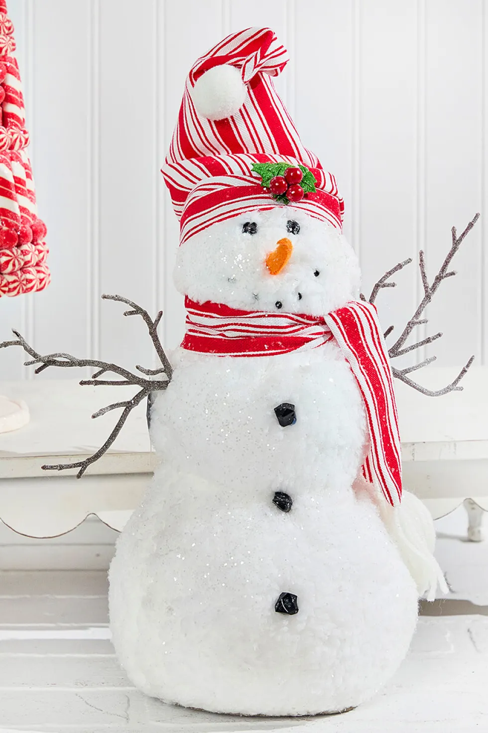 12" Snowman with Stocking Cap - Red / Black