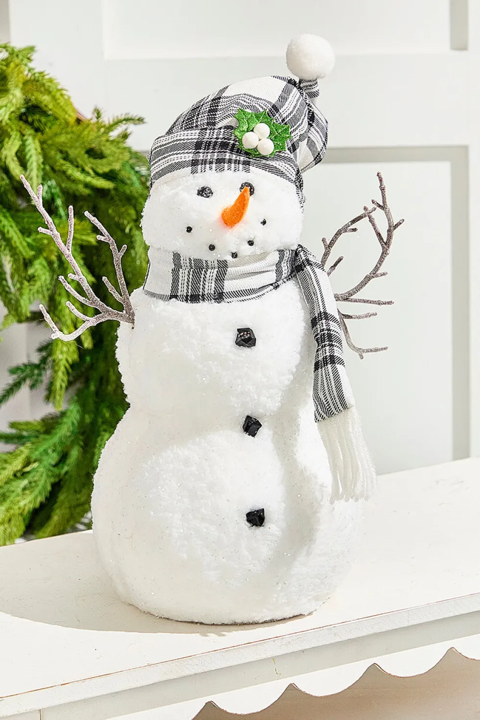 12" Snowman with Stocking Cap - Red / Black