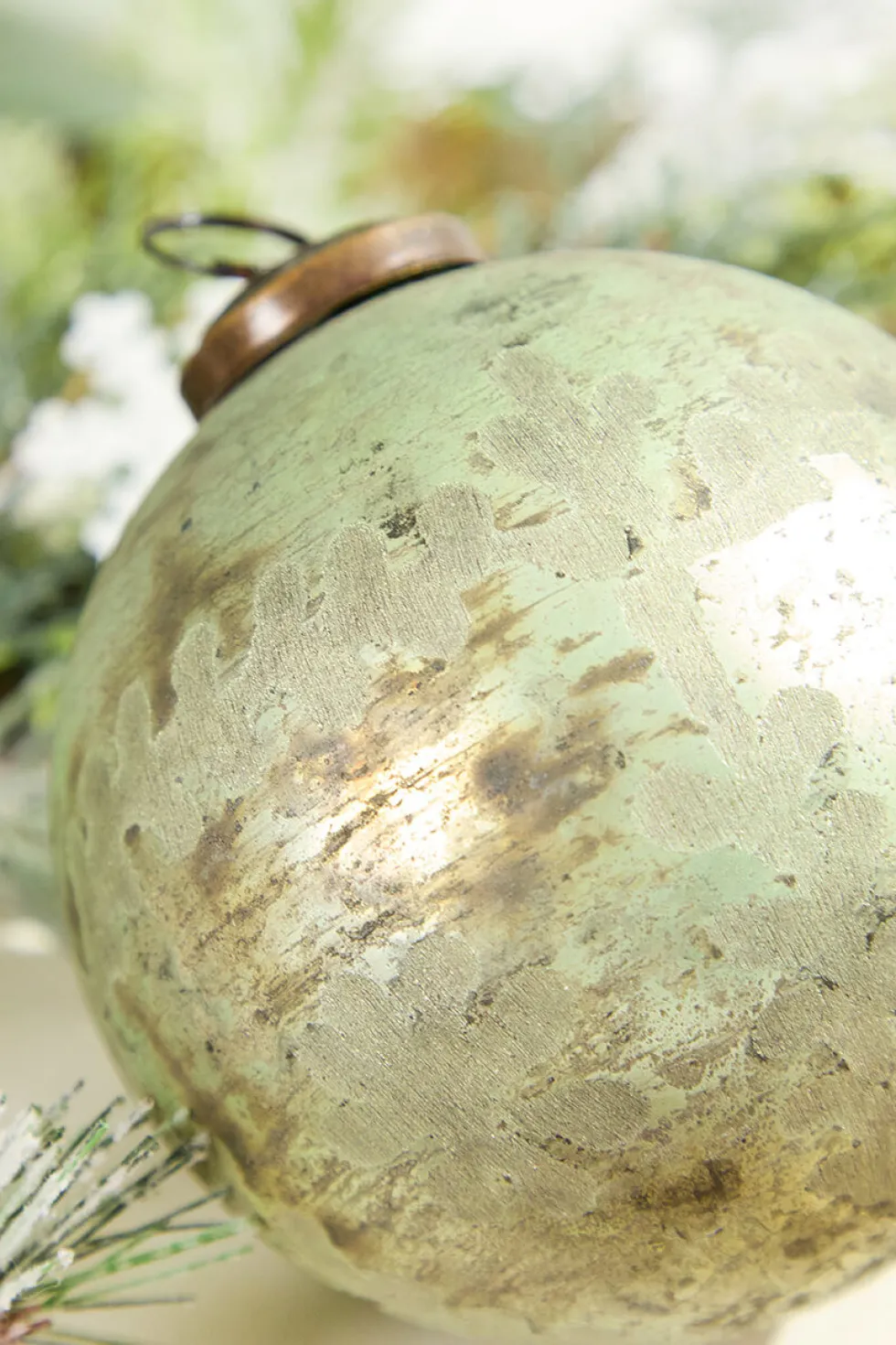 4" Spruce Antique Foil Glass Etched Ball Ornament