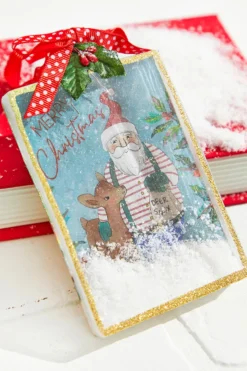 5" Square Snowglobe Santa Ornament