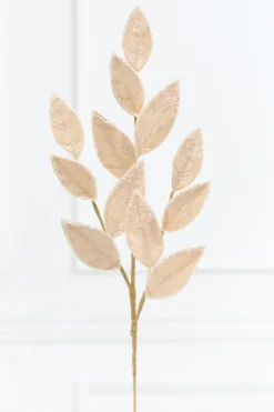 28" Taupe Iced Leaves Spray