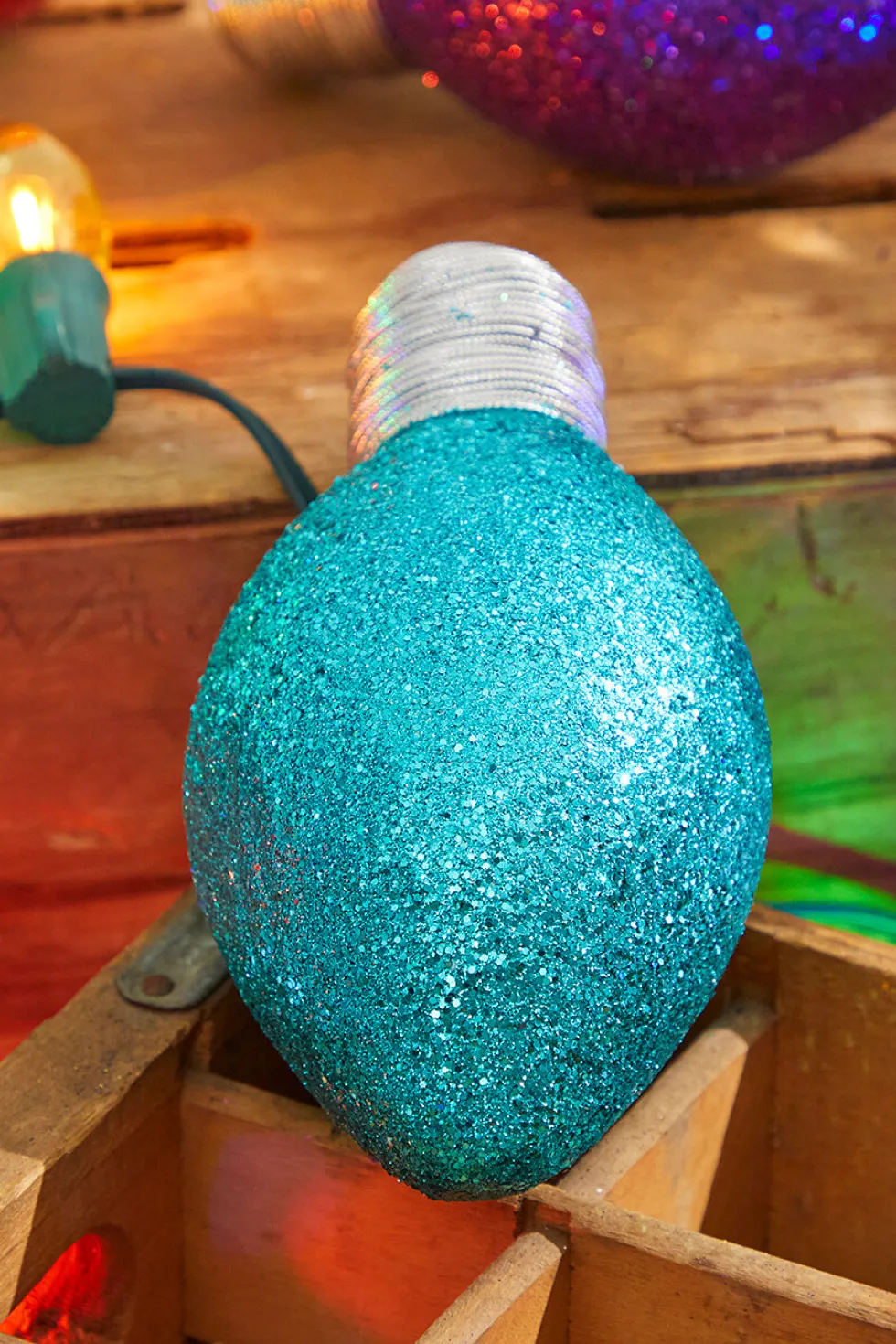 7" Teal Glitter Light Bulb Ornament