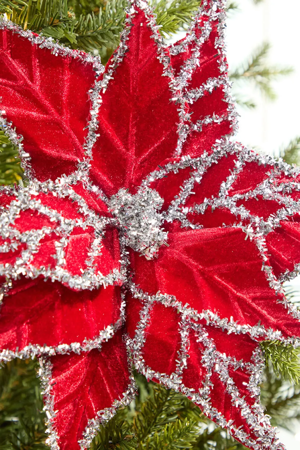 24" Tinsel Edge Velvet Poinsettia Stem