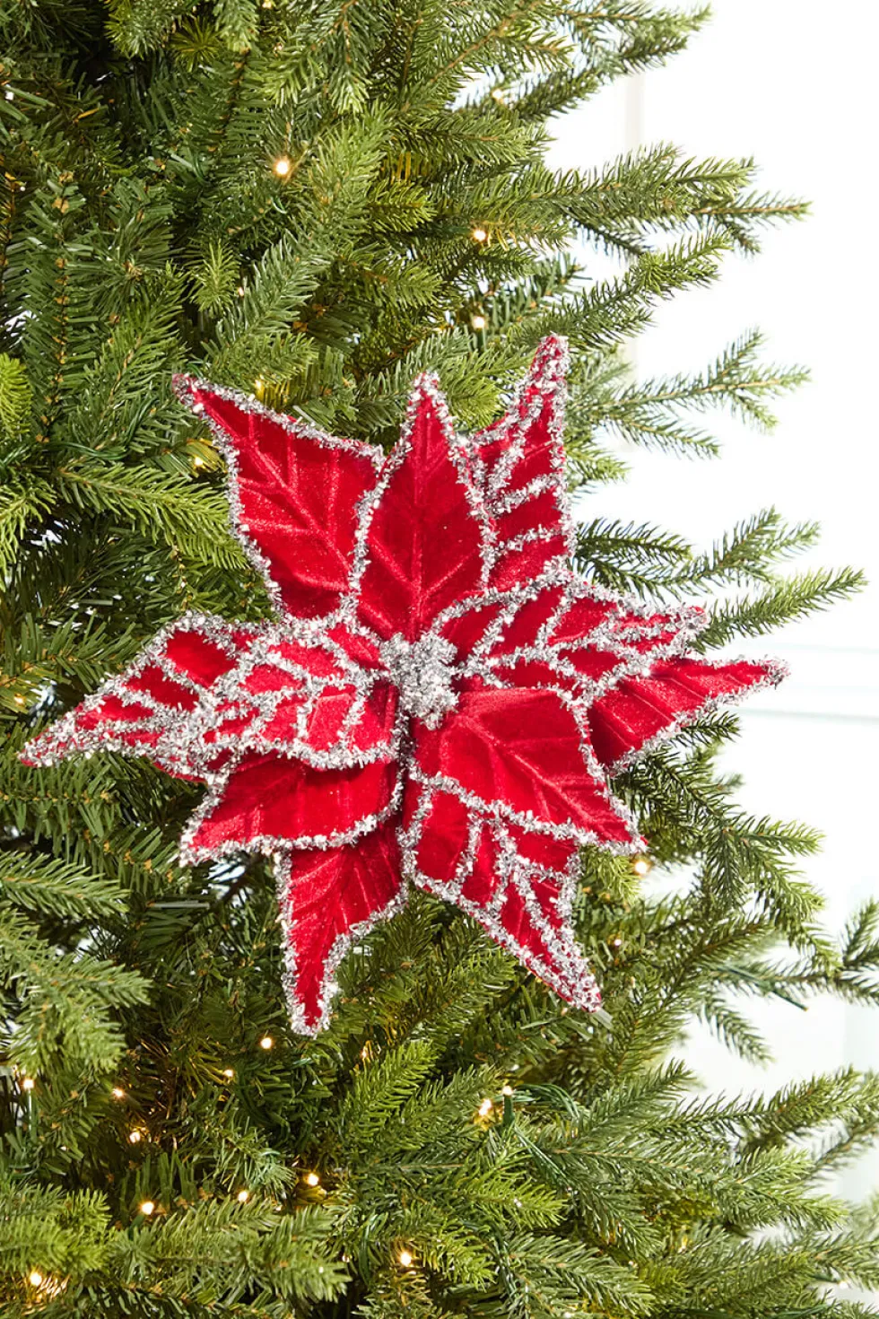 24" Tinsel Edge Velvet Poinsettia Stem