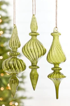 9" - 10" Transparent Green Finial Glass Ornament