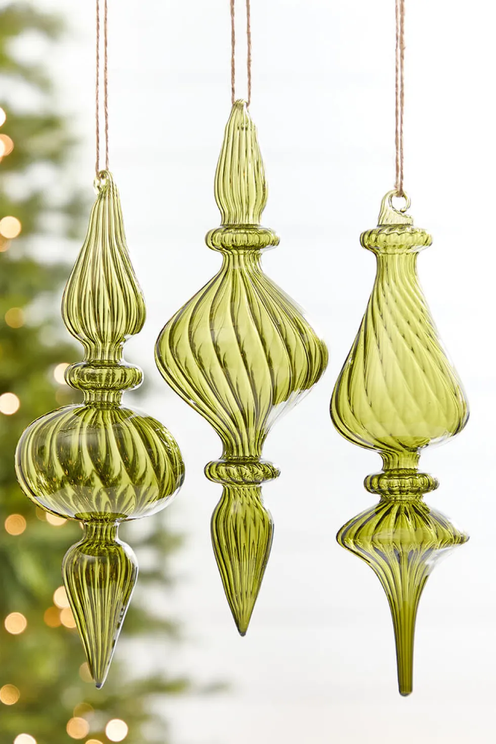 9" - 10" Transparent Green Finial Glass Ornament