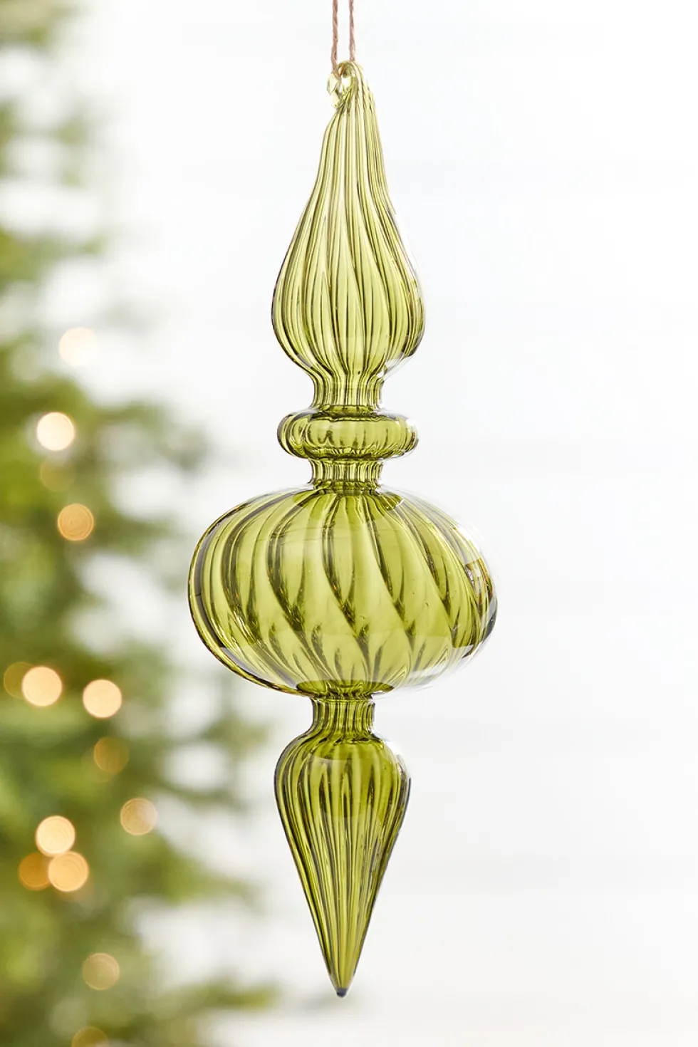 9" - 10" Transparent Green Finial Glass Ornament