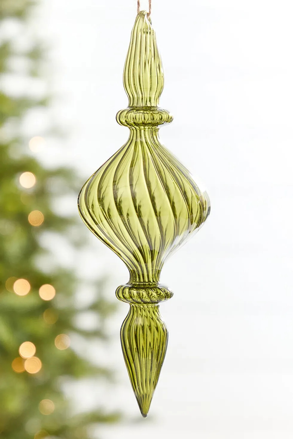 9" - 10" Transparent Green Finial Glass Ornament