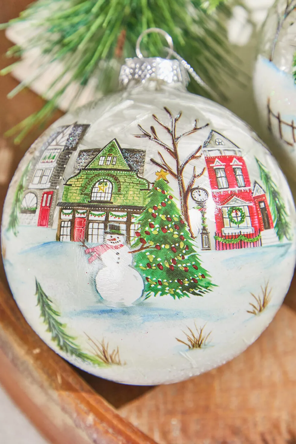 4" Village Scene Glass Ornament