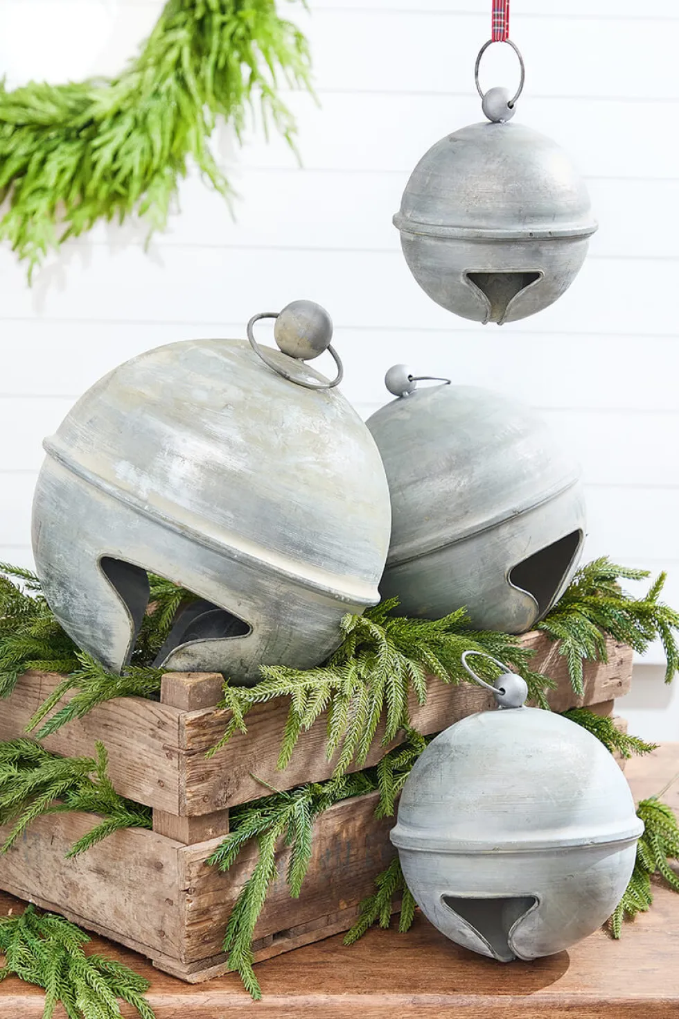 10" Weathered Tin Jingle Bell Christmas Ornament