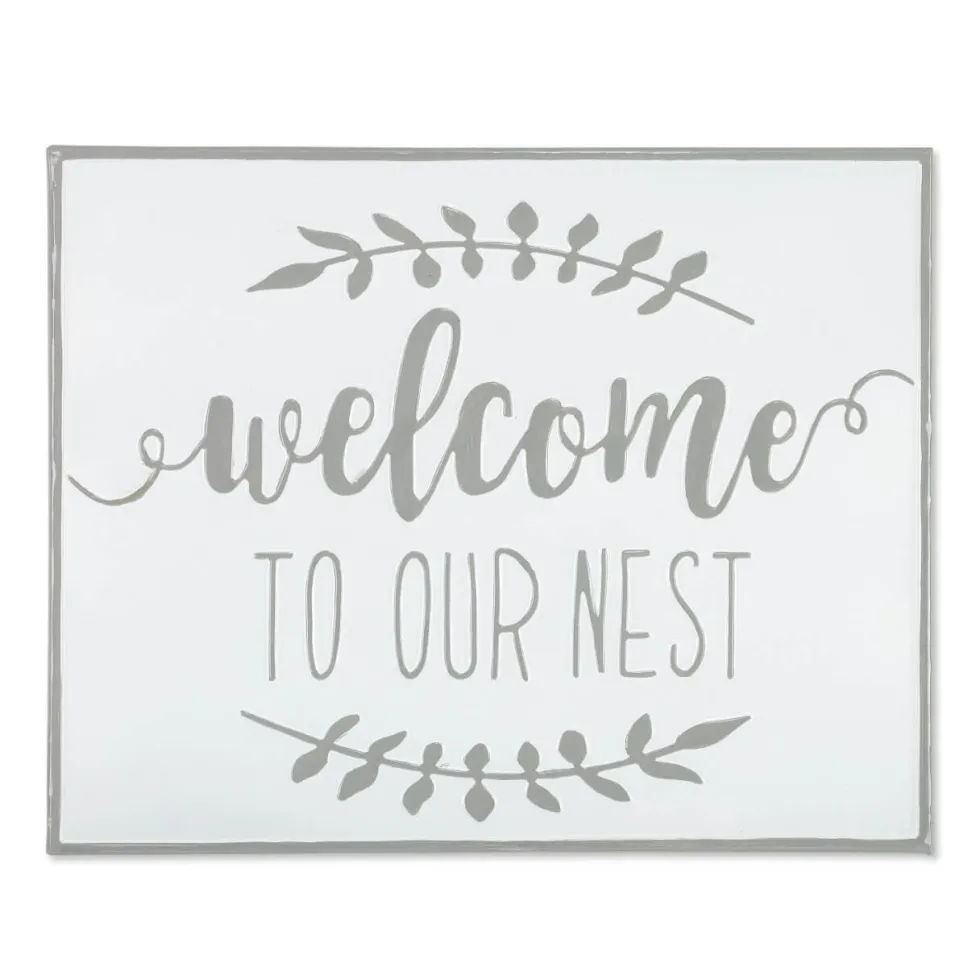 19" White and Grey Metal Enamel Wall Decor