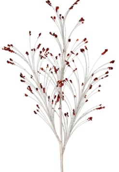36” White and Red Glitter Grass Spray