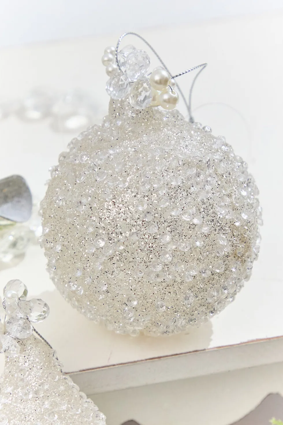 4" - 6" White Beaded Glass Ornament