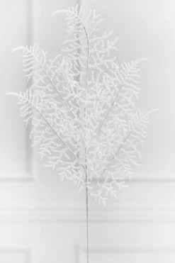 35" White Glitter Fern Spray