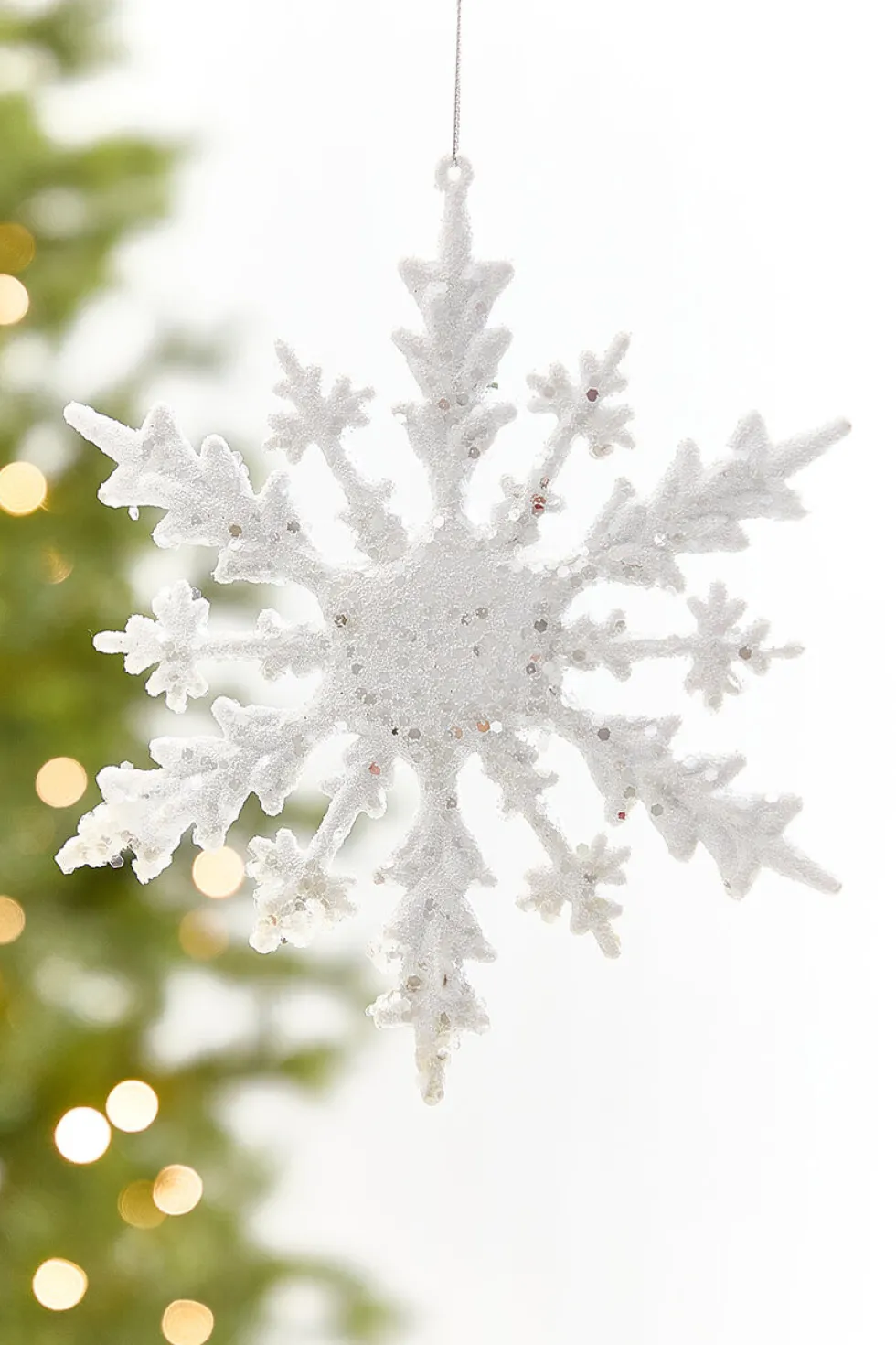 8" White Glitter Snowflake Ornament