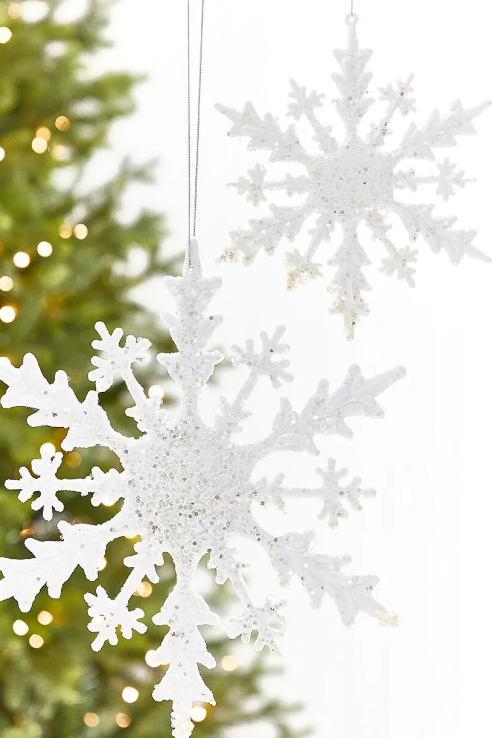 8" White Glitter Snowflake Ornament