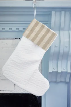 White Quilted Stocking with Stripes