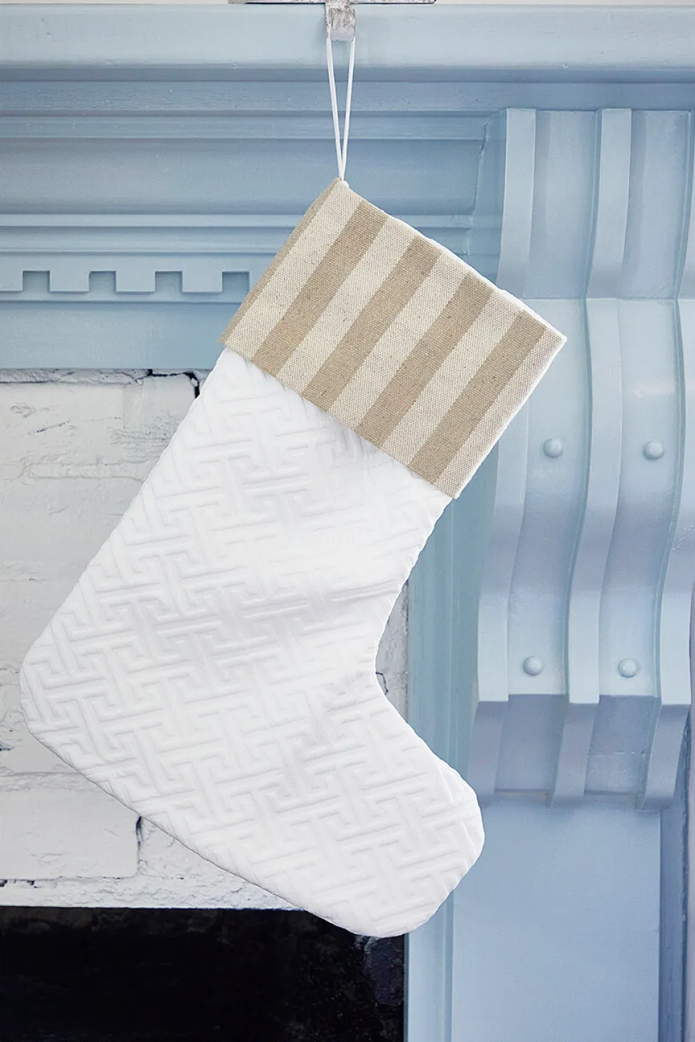 White Quilted Stocking with Stripes