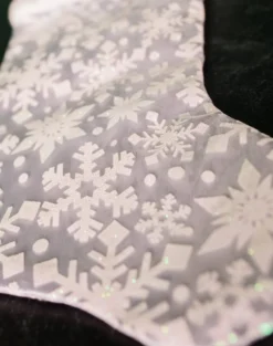 20” White Snowflake Glitter Print on Sheer Organza Stocking