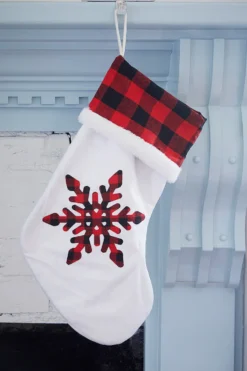 White Stocking with Buffalo Check Snowflake