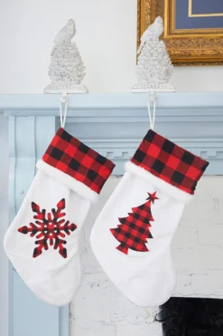 White Stocking with Buffalo Check Snowflake