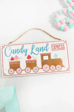 12" White Tan Turquoise Pink Red "Candy Land Express" Sign