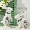 8" - 10" White With Black Bunny Resin Figure - Set of 2