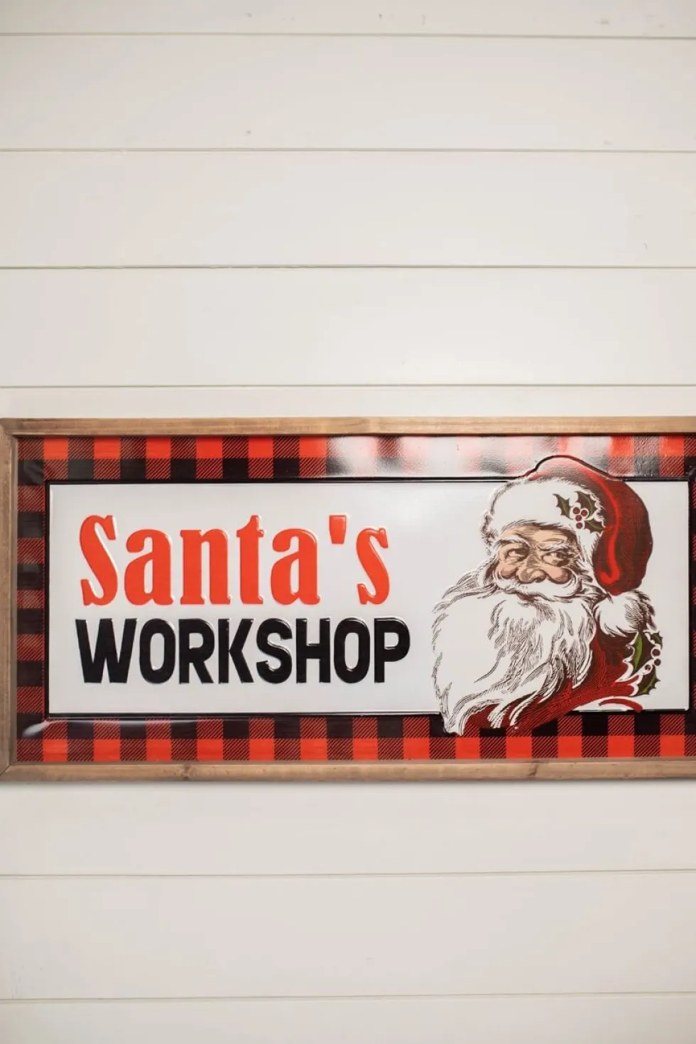 28” Wood and Metal Embossed “Santa’s Workshop” Wall Decor