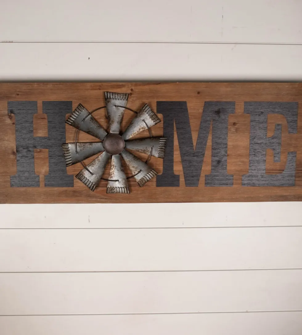 31" Wood and Metal Windmill "Home" Sign
