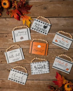 6" Wood Harvest Sign with Beaded Hanger
