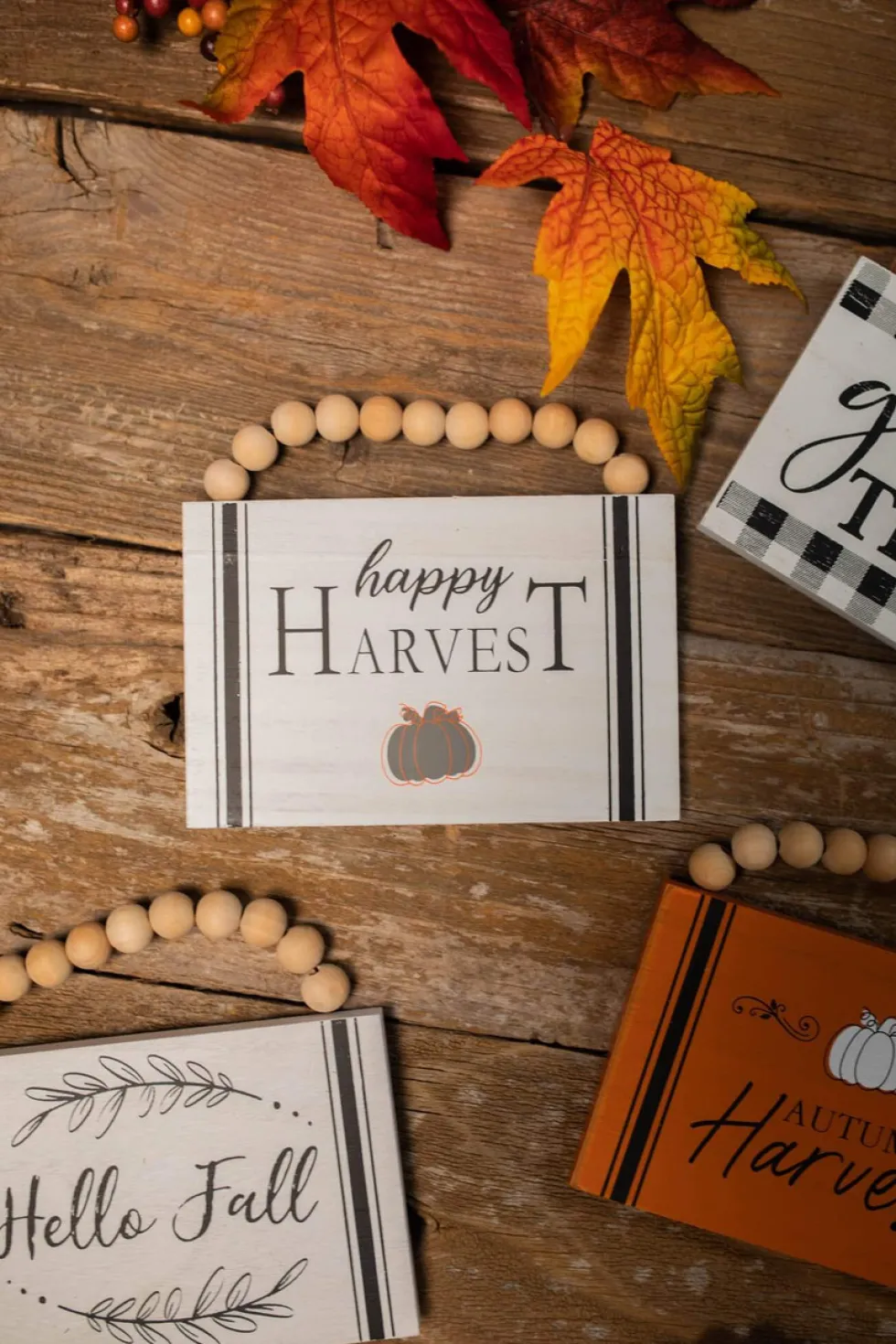 6" Wood Harvest Sign with Beaded Hanger
