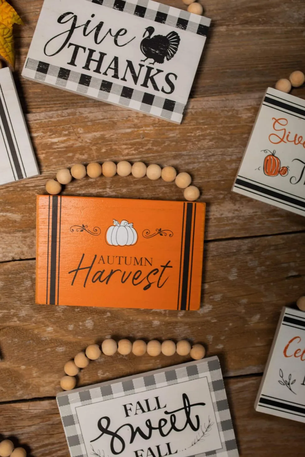 6" Wood Harvest Sign with Beaded Hanger