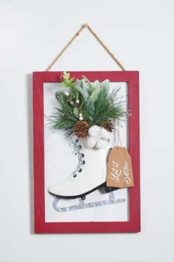 18" Wood Holiday Skate Hanging Wall Art