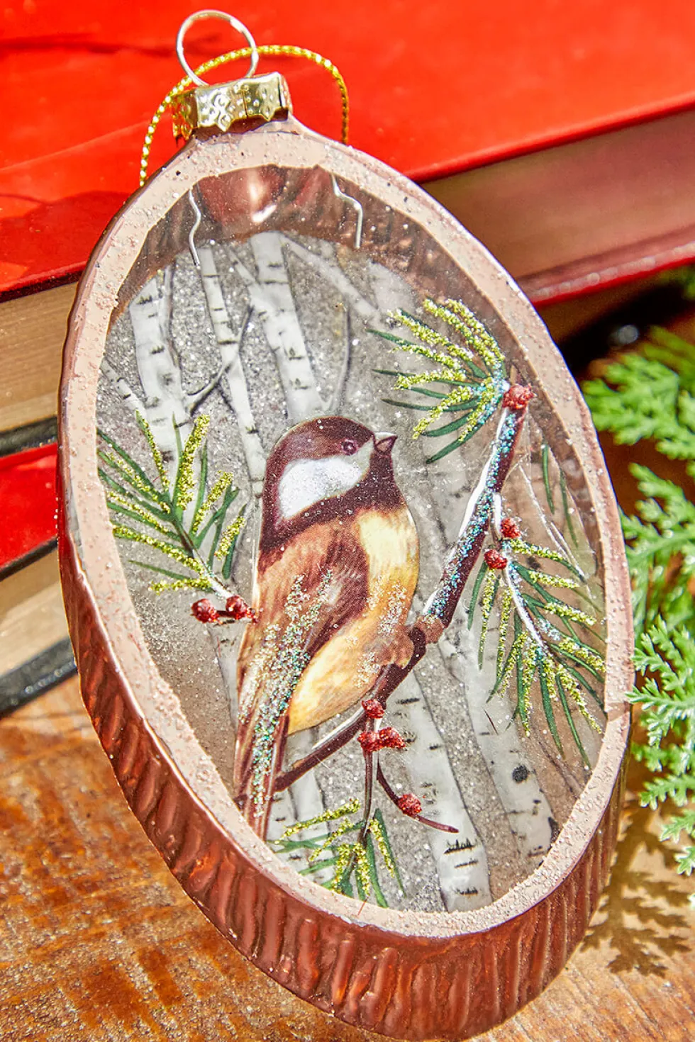 5.5” Woodland Bird Glass Disc Ornament