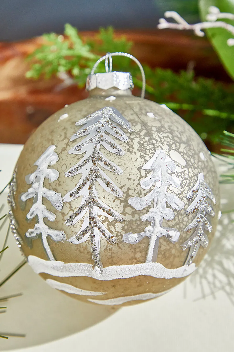 4" Woodland Scene Glass Ornament