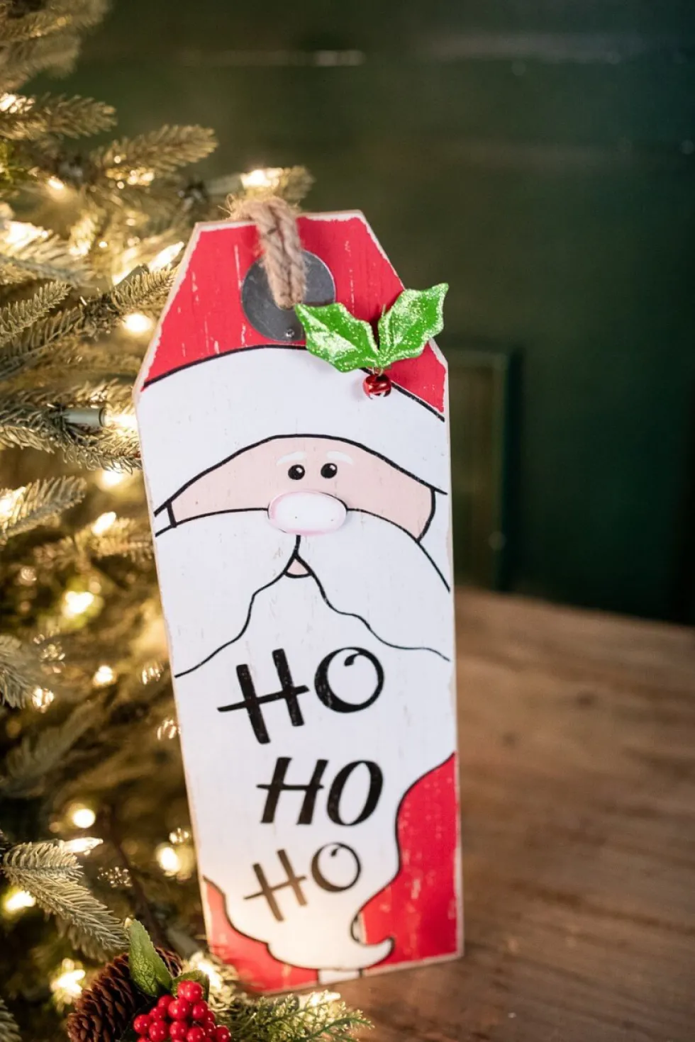 15.75” Wood Santa & Snowman Wall Hanging Decor