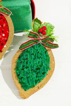 8" Wood & Sequin Drop Ornament