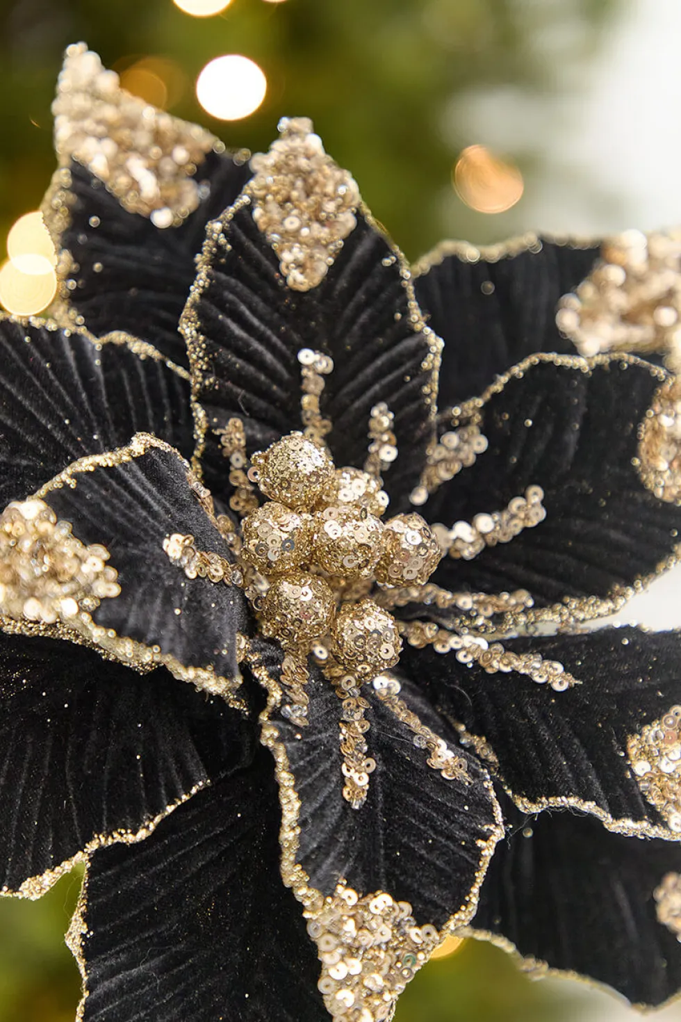 20" x 11.5” Black Glitter Poinsettia Stem