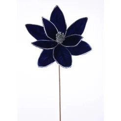 22” x 11.5" Blue/Silver Velvet Poinsettia Stem