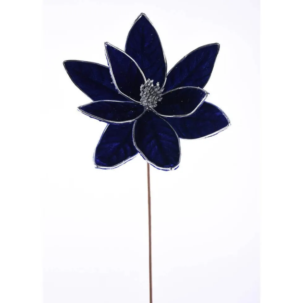 22” x 11.5" Blue/Silver Velvet Poinsettia Stem