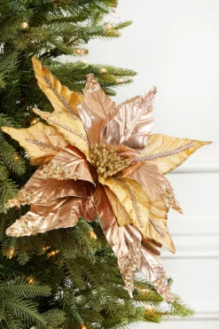 31” x 16.5" Champagne Velvet Metallic Poinsettia