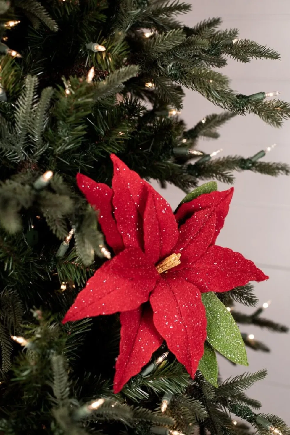 24” x 12.5" Frosted Felt Retro Poinsettia Stem