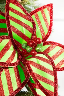23" x 12" Green and Red Stripe Poinsettia Stem